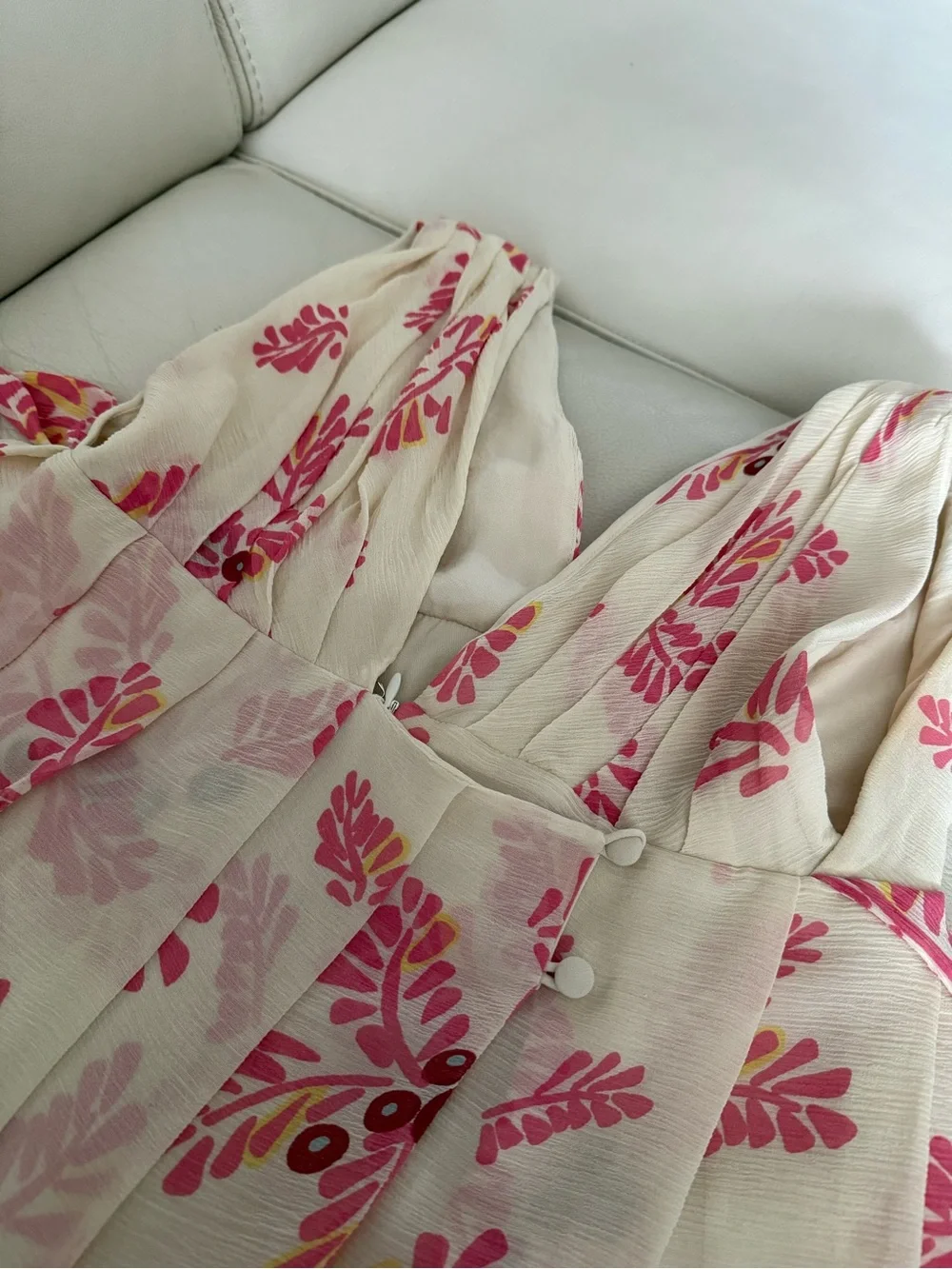 Temperley London Silk Cream Midi Dress with Pink Floral Motif - Picture 6 of 8